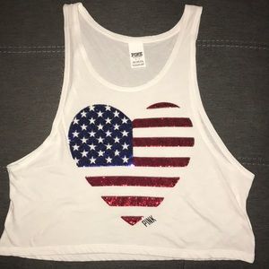 VS Pink American heart flag crop top